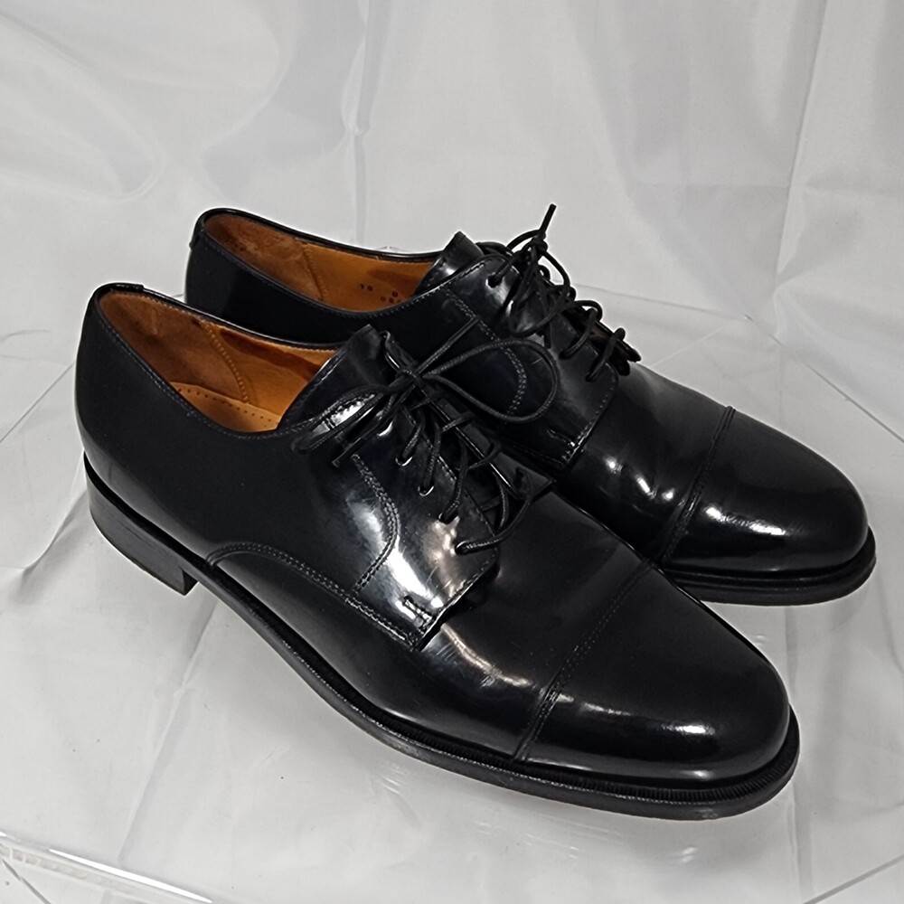 Cole Haan City 10 D Black Leather Derby Cap Toe Dress shoes Spazzolato Leather